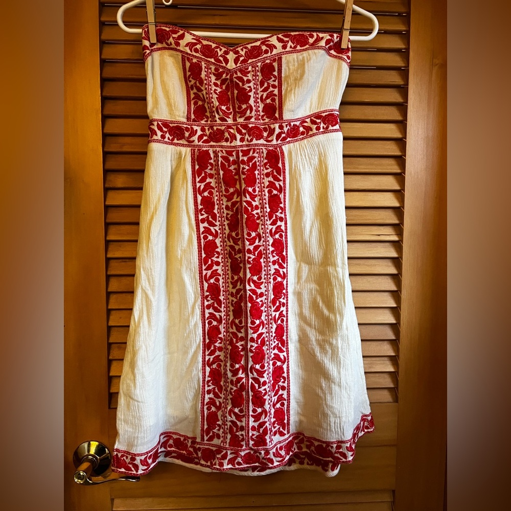 Strapless embroidered mini-dress